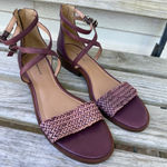 Lucky Brand Purple Leather Woven Ankle Strap Block Heel Sandals Size 9.5M Photo 0
