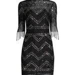 Aidan Mattox Fully Beaded Fringed Elbow-Sleeve Short Cocktail Dress Photo 1