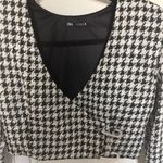 ZARA  Houndstooth Cropped Blazer Jacket Black White Crystal Safety Pins Medium M Photo 5