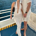 COMMENSE White Knit Halter Top Midi Maxi Skirt Matching Set Coord Small Photo 1