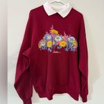 Hanes VTG Grandma Sweatshirt Alaska Collar Red Pink Blue Hippie Boho Floral Size XL Photo 0