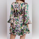 SALONI Silk Floral Ruffle Mini Dress Multicolor Light Pink Lined Slip Size 8 Photo 1