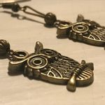 Handmade 🦉  owl dangle earrings with big eyebrows bronze birds cute gift new Photo 2