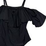 HOLI PICK Black One Piece Swimsuit 18W Off Shoulder Ruffle Criss Cross Photo 1