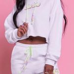 Barbie White Cropped Geaphic Beaded Hoodie Size M Photo 0