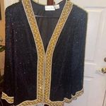 Laurence Kazar Women's Black and Gold Beaded Jacket Size L Photo 0