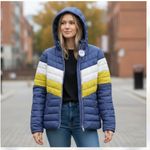 NWT HFX Striped Packable Light Weight Puffer Winter Ski Jackable Jacket XS Blue Photo 1