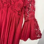 J Gee Babydoll Lace Crochet Tunic Mini Dress Sz Large Red Bell Sleeve Flowy Photo 9