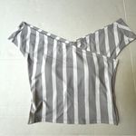 Kortni Jeane  off shoulder cropped swim tank top gray and white stripes small Photo 0