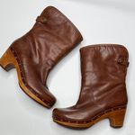UGG  Australia Brown Lynnea 1958 Shearling Clog Boots Wood Heel S-390 Sz 7 Photo 0