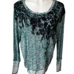 Miss Me Scoop Neck Drop Sleeve Sweater in Turquoise and Black, Sz M Photo 4