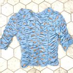 ZARA NEW Tulle Blue Floral Rosebud Ruched Blouse Size Small NWT Photo 3