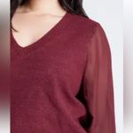 Absolutely Famous Women's Sweater with Sheer Textured Puffy Sleeves V-neck M Photo 1