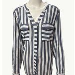 a.n.a . Striped Long Sleeve Rayon Blouse Size Large Breathable Lightweight Button Photo 0