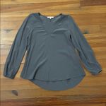 Lavender Brown Gray Silk V-Neck Blouse Top Womens Size Extra Small Minimalist Photo 2
