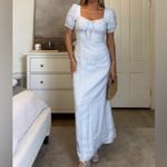 Reformation  | Cherise 100% Linen Floral Puff Sleeve Midi Dress in Cindy Blue Photo 2