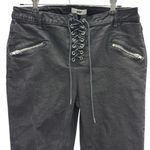 Amp Black Lace Up Fly High Rise Stretch Denim Zip Pocket Raw Hem Jeans Womens L Size undefined Photo 2