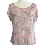 Cynthia Rowley  Womens Pink Bird Botanical 100% Linen Shirt Size XL Photo 0