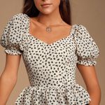 Lulus Dear Dotty Cream Print Ruffled Peplum Top Photo 0