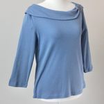 Rafaella  100% Cotton Blue Brooch Old Money Cowl 3/4 Sleeve Top Small Petite Photo 3