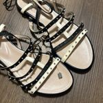Anthropologie Manila grace ladiesBlack and White Gladiator Sandals with black Straps and Studs Photo 4
