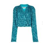 ROTATE‎ BIRGER CHRISTENSEN Aurelia Sequin Embellished blouse 10 Teal Cropped Blue Photo 8
