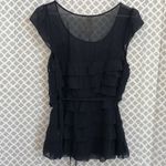 Anthropologie Floreat Navy blue silk ruffled w/ sequin bow blouse women's 4 Photo 5