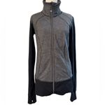 Lululemon Nice Asana Jacket Size 8 Gray Herringbone Black Sleeves Full Zip Photo 3