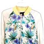 Forever 21 White Blue Floral Tropical Print Silk Bomber Jacket Size Small Photo 3
