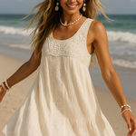 Purple Snow "Little White Dress" Boho Gauzy Crotchet Layered Beach Dress/Ethereal Cottage M Photo 0