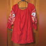 Free People 95.  Off the Shoulder Red Floral Embroidered Mini Dress Sz medium Photo 4