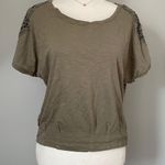 Olive green lace sleeve scoop neck tee Size M Photo 0