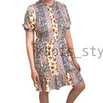 SheIn Mixed floral patchwork ruffle printed summer high neck smocked mini dress Photo 2