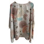 Umgee  Boho size S/M Oversized Peacock Feather Tribal Pom Pom Open Duster Topper Photo 3