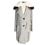 Derek Lam 10 CROSBY Tweed Coat Wool Fur Collar Pockets White Black Designer 8 Photo 13
