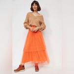 Anthropologie NEW Evelyn Tulle Midi Maxi Skirt Womens Large Orange Tiered Photo 2