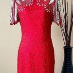 Laurence Kazar  | VINTAGE Red Pure Silk Sequin Open Back Cocktail Dress Sz M Photo 0