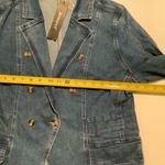 Allegra K  Women's Double-Breasted Blue Denim Blazer Photo 5