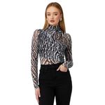 SER.O.YA Sana Top in Grey Ocelot XSmall Womens Long Sleeve Blouse Gray Size XS Photo 13