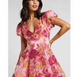 NWT Showpo. Brailey Puff Sleeve Jacquard Mini Dress Lydia Pink Size 12 Photo 1