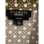 Talbots Stretch Geometric Print Button Front Shirt Women Size 14 Olive White Photo 3