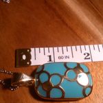Blue Turquoise Stainless Steel Floral Design Pendant Necklace Photo 4