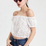 American Eagle AEO Cottagecore White Eyelet Puff Sleeve Crop Photo 0
