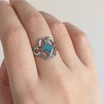 Vintage Blue Green Turquoise Stone Diamond Design Swirl Statement Ring Photo 0