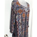 One World  Boho Print Lattice Neck Tunic Top Women's Size L Asymmetrical Hem Photo 1