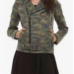 Tripp NYC Royal Bones Tripp NCY Moto Jacket Womens L Green Camo Stretch Punk Grunge Y2K Photo 3