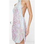 ASOS  DESIGN Halter Mini Dress With Embellished Butterfly Artwork in Blue US 6 Photo 10