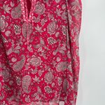 Cupcakes & Cashmere Blouse Paisley Top Red Puff Sleeve Tie Neck Blouse Sz Medium Pink Photo 6