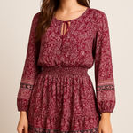 American Eagle  Paisley Boho Mini Dress XS Long Sleeve Smocked Waist Beach Photo 0