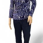 Max Mara Blue White Abstract Print Long Sleeve Ruched Top Blouse Stretch Size M Photo 2